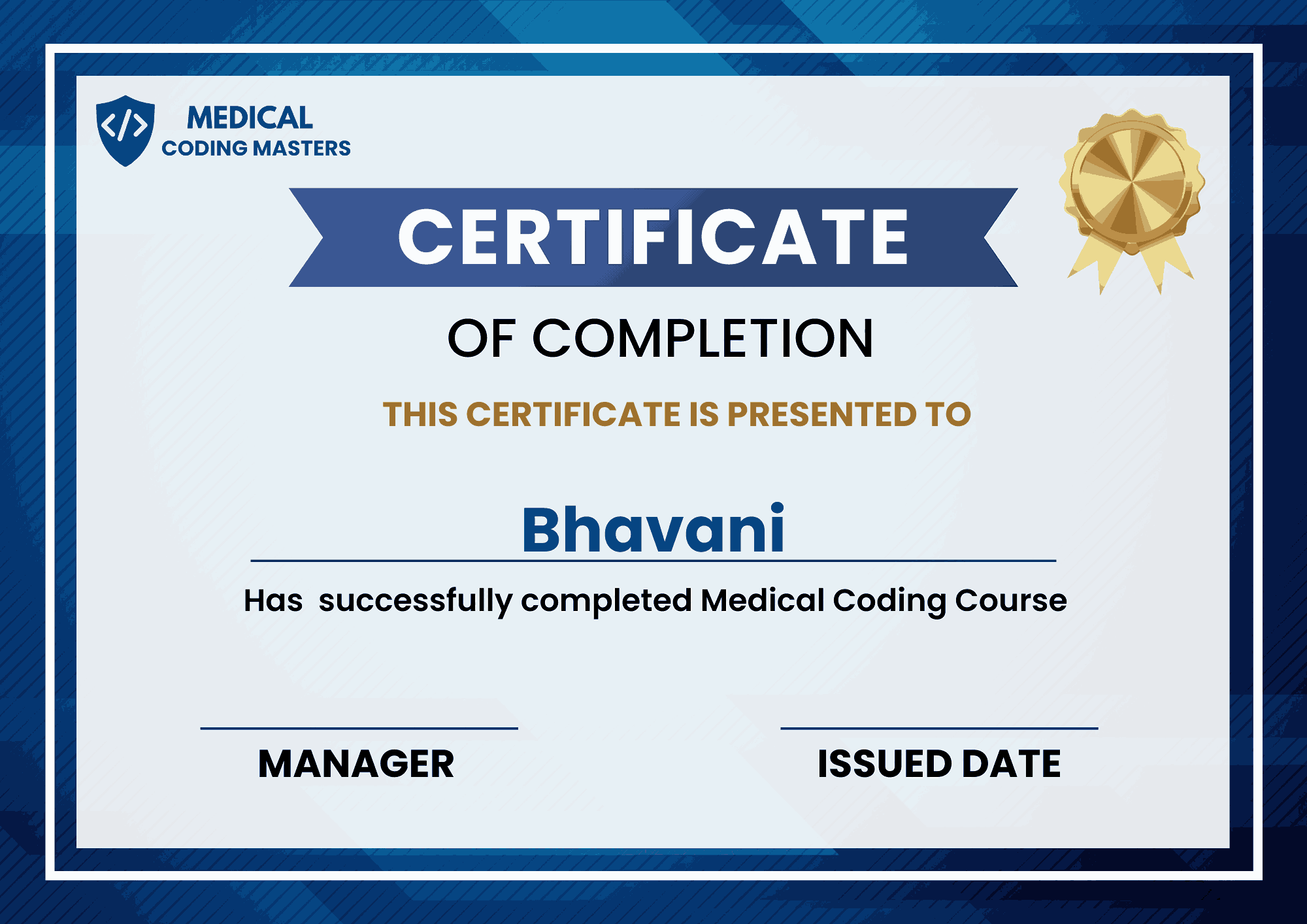 Medical coding course in Hyderabad - certificate